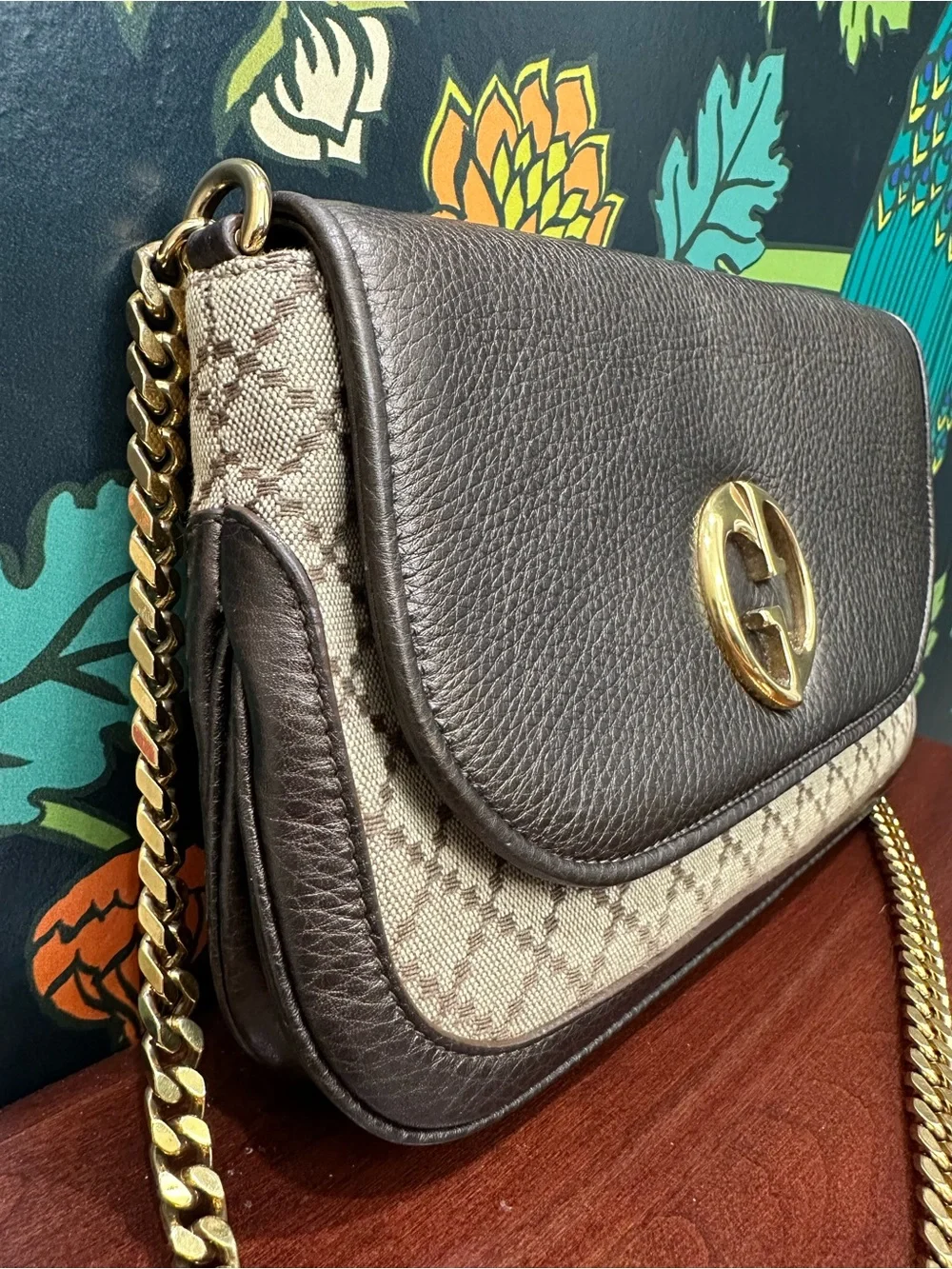 Gucci Interlocking G GG Diamante Canvas & Leather Chain Shoulder Bag Brown - Picture 8 of 15